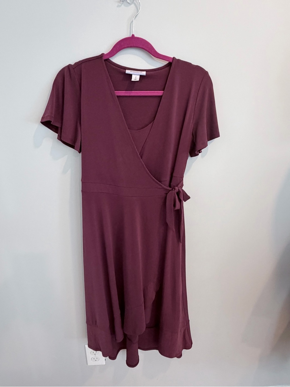 Motherhood Maternity Plum Wrap-Front Maternity Dress